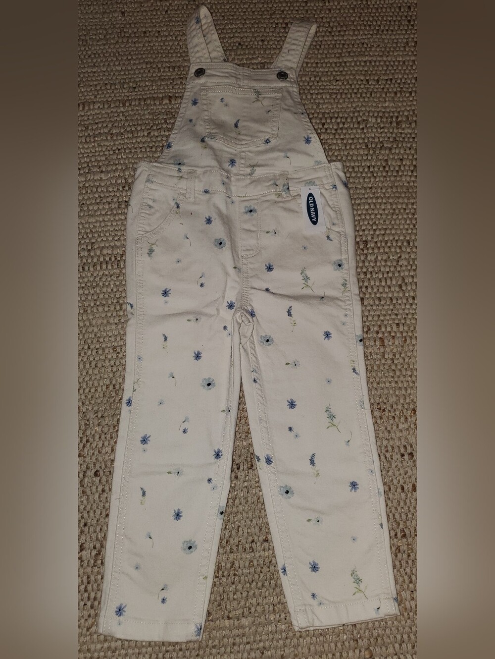4T Old Navy White Overalls with Blue Floral Print